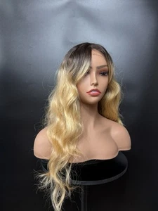 Lace Front Blonde Wig With Dark Roots Wavy premium Quality Synthetic Wig Heat Ok - Picture 1 of 10