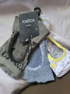 TOESOX 3-PACK GRIP HALF TOE/ SOCK SIZE MED Green Blue White Organic Cotton - Picture 1 of 3