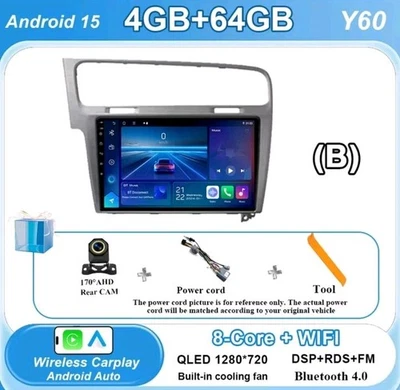 Autoradio 2DIN Android Carplay Apple GPS WIFI RDS Per VW GOLF 7 Cover Grigio  - Immagine 1 di 4