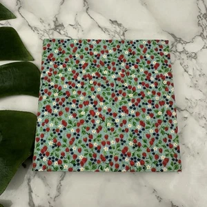 Quill Mark Vintage 80s Mini Notebook Blue Red Strawberry Floral Fabric Journal - Picture 1 of 5