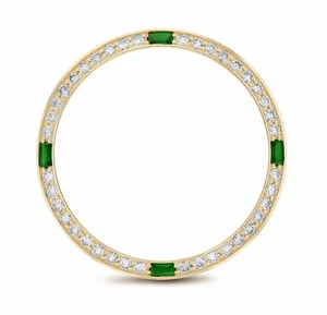 1KT PERLEN BESETZT NATÜRLICHER DIAMANT LÜNETTE FÜR ROLEX 31MM DATEJUST MIT 4 SMARAGDEN GOLD - Bild 1 von 6