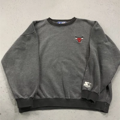 Sudadera DE COLECCIÓN Chicago Bulls Para Hombre Grande Gris Starter Cuello Redondo NBA Años 90 Foto 1 de 4