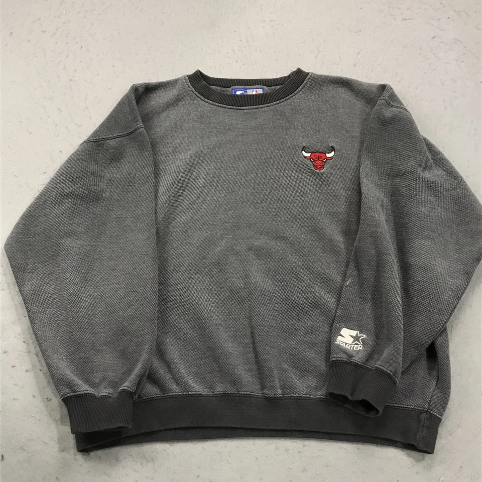 Sudadera DE COLECCIÓN Chicago Bulls Para Hombre Grande Gris Starter Cuello Redondo NBA Años 90 Foto 1 de 4
