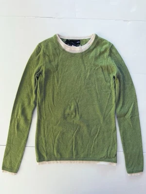 Suéter Pullover Sutton Cashmere para Mujer XS Verde Blanco Ligero Cuello Redondo Foto 1 de 4