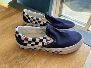 Vans Classic Checkerboard Size 5 Trainers Slip On Unisex Slip-On Trainers Navy - Picture 1 of 6