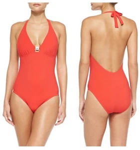 NUEVO CON ETIQUETAS $195 Talla Grande Tory Burch Logo Rojo Sólido Halter Traje de Baño de Una Pieza - Imagen 1 de 7