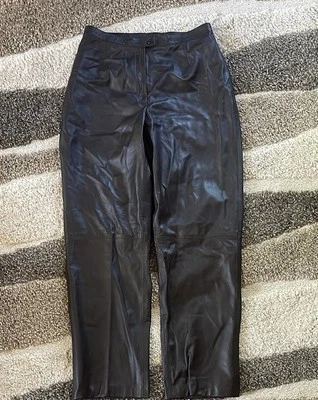 Pantalones italianos para mujer Zanella marrón 12 (28” cintura) Kim pierna recta 100 % cuero Foto 1 de 4