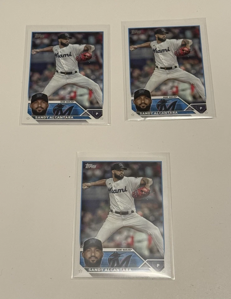 2023 Topps Series 1 - Sandy Alcantara - #107 - LOT OF  3 Miami Marlins - Image 1 of 2