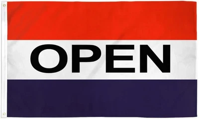 Open RWB Flag 2x3ft Flag Poly We're Open Red/White/Blue Business Message Flag - Image 1 of 3