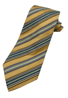 Gravata masculina HUGO BOSS 100% seda ITÁLIA listrada azul amarela designer 60" excelente estado usado - Imagem 1 de 4