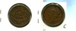 1855 BRAIDED HAIR HALF CENT TYPE COIN FINE RIM DAMAGE 5536T - Picture 1 of 1
