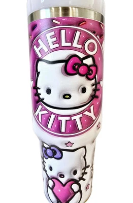 Vaso de acero inoxidable rosa Hello Kitty con mango y pajita frío y caliente 40 OZ Foto 1 de 4