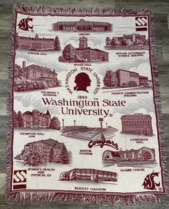 Washington State University WSU College Arazzo Lancio Coperta Frangia 61x44" - Foto 1 di 11