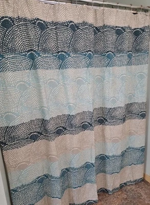 Cortina de Ducha Umbral 100% Algodón Texturizada 69x72 Aqua/Tostado/Azul/Blanco Foto 1 de 4