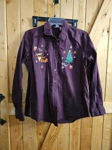 Disney Winnie Puuh Langarmshirt pflaumenfarben Weihnachten Button Down Größe M - Bild 1 von 10