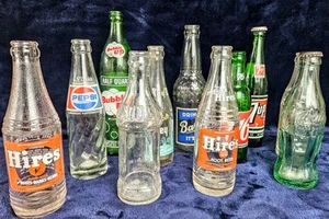 Lot of 11 Vintage Glass Soda Bottles CC Key City Hires Barqs Tom Moore & More - Picture 1 of 16