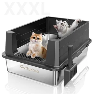 Caja de arena para gatos XXXL de acero inoxidable, CattyKasa 28" L x 20" W extra grande... - Imagen 1 de 8