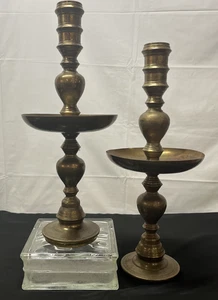 Etched Pair Brass Alter Candlesticks Altar Prayer Candle Holders 19” Inch Tall - Picture 1 of 6