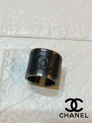 Chanel Coco Mark Ring Vintage Logo Black Leather Box Included From Japan y6816 - Изображение 1 из 4