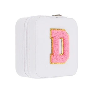 Travel Jewelry Case Initial Jewelry Box with Mirror White (Letter D) - Picture 1 of 7