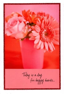 Happy Valentine's Day Pink Daisy Daisies Rose Roses Theme Hallmark Card - Picture 1 of 3