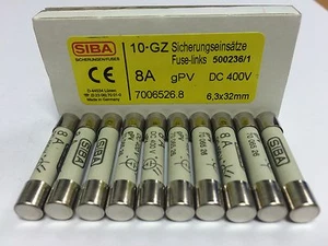 SIBA 70 065 26 8A PV Fuse 400V class gPV 6.3x32mm 7006526.8 Pack1/2/5/10 JPSF281 - Picture 1 of 5