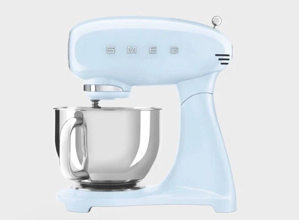 NEW Smeg 800W Pastel BLUE Mixer 50's Style w/ Stainless Steel Bowl - SMF03PBAU - Image 1 of 4
