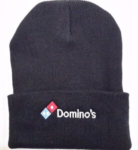 DOMINO'S Black Knit Beanie Winter Hat Toque Skull Cap Cuffed 100% ACRYLIC
