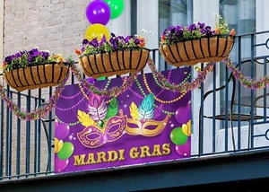 Mardi Gras Outdoor Backdrop Banner Party Supplies purple green gold photo booth - Picture 1 of 3