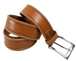 New Men's Buffalo Print Leather Brown Adjustable Waist Belt - Picture 1 of 14