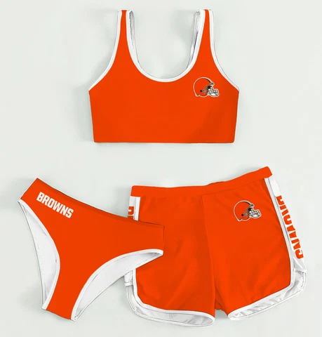 Cleveland Browns Women's Athletic Bikini 3PCS Crop Top With Shorts Swimwear Gift Cover