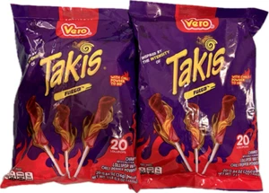 2 Bags Takis Lollipop Vero Fuego Chamoy w/ Chili Powder Dip Candy 40 Pieces - Picture 1 of 3