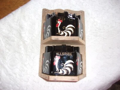 Estante para especias con frascos de gallo negro raro Foto 1 de 4