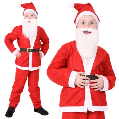 ILOVEFANCYDRESS CHILDS SANTA COSTUME & BEARD KIDS FATHER CHRISTMAS SUIT UNISEX XMAS FANCY DRESS