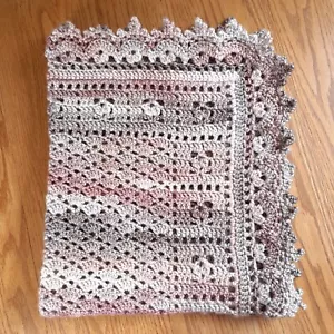 Handmade Crochet Baby Blanket Royalty Shaded Ivory Brown Copper Cotton Blend - Picture 1 of 6