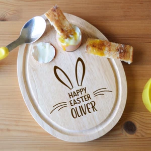 Personalised Happy Easter Breakfast Board Egg & Soldiers Serving Board Gift - Picture 1 of 4