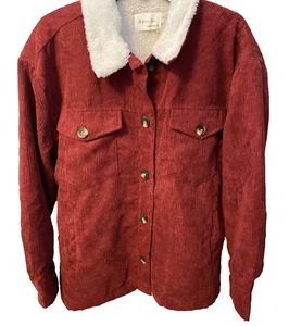 ACTIVE USA Shacket Corduroy Womens Medium Wine Warm Fleece Jacket Pockets NWT - Picture 1 of 14