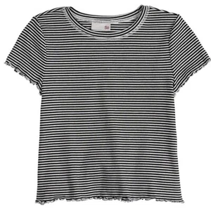 SO Girls Lettuce Edge Favorite Tiny Tee Medium 8 New with Tags Black White Nice - Picture 1 of 5