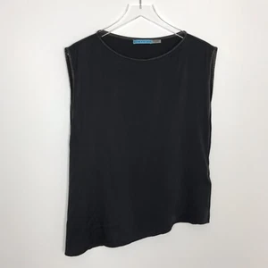 Alice + Olivia Women’s Small Murdock Assymetrical Silk Blend Top Black Leather - Picture 1 of 9