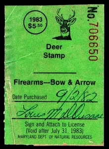 Maryland 1983 ""armas de fuego y arco y flecha de ciervo de cola blanca - en muy buen estado - $38.00 (esp#7878) - Imagen 1 de 1