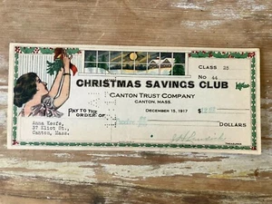 Vintage Bank Weihnachtsclub Rückgabescheck Canton Trust Co Massachusetts 1917 - Bild 1 von 2