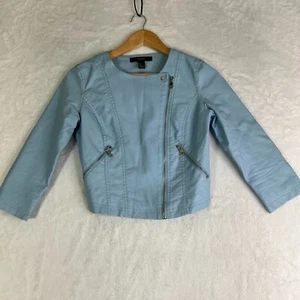 Light Blue Faux Leather Moto Jacket Forever 21 Sz Small Cropped - Picture 1 of 13