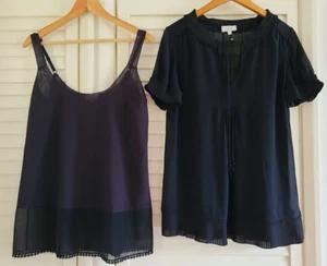 GHOST Womens Blouse Tunic Top & Cami Size 12 Sheer Black 100% Silk TWO-PIECE VTG - Picture 1 of 18