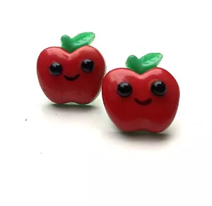 Cute Happy Apples Earrings Lucite Novelty 90s Style Fun Gift Kawaii Kitsch - Picture 1 of 3