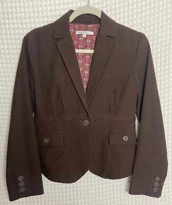 Cabi Jacket Womens 4 Brown Pockets Lined Button Short Back Tie 100% Cotton Foto 1 de 4