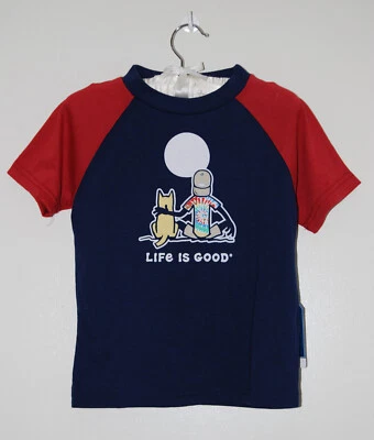 Camiseta manga raglán SS Life Is Good azul perro cohete con niño talla 5 nueva con etiquetas Foto 1 de 4