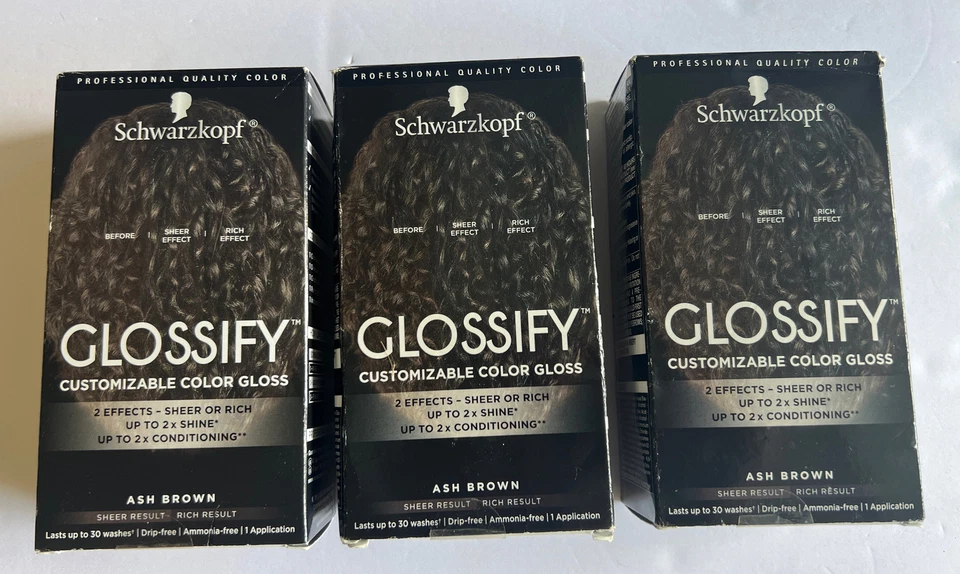 Lot of 3 Schwarzkopf Glossify Customizable Color Gloss Ash Brown NIB Free Ship - Image 1 of 3