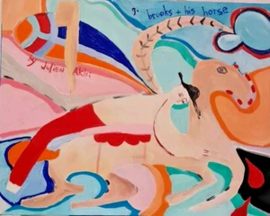 Garth Brooks & His Horse Acrylic on Canvas Original Outsider Art 16x20 - Picture 1 of 12