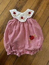 Vintage Little Bitty Ladybug Red Gingham Baby Girl Bubble Romper 3/6 Months