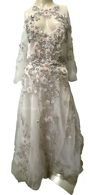 Marchesa Couture бисер вышитый бледно-розовый тюль длиной макси мяч платье США 6 - Изображение 1 из 4